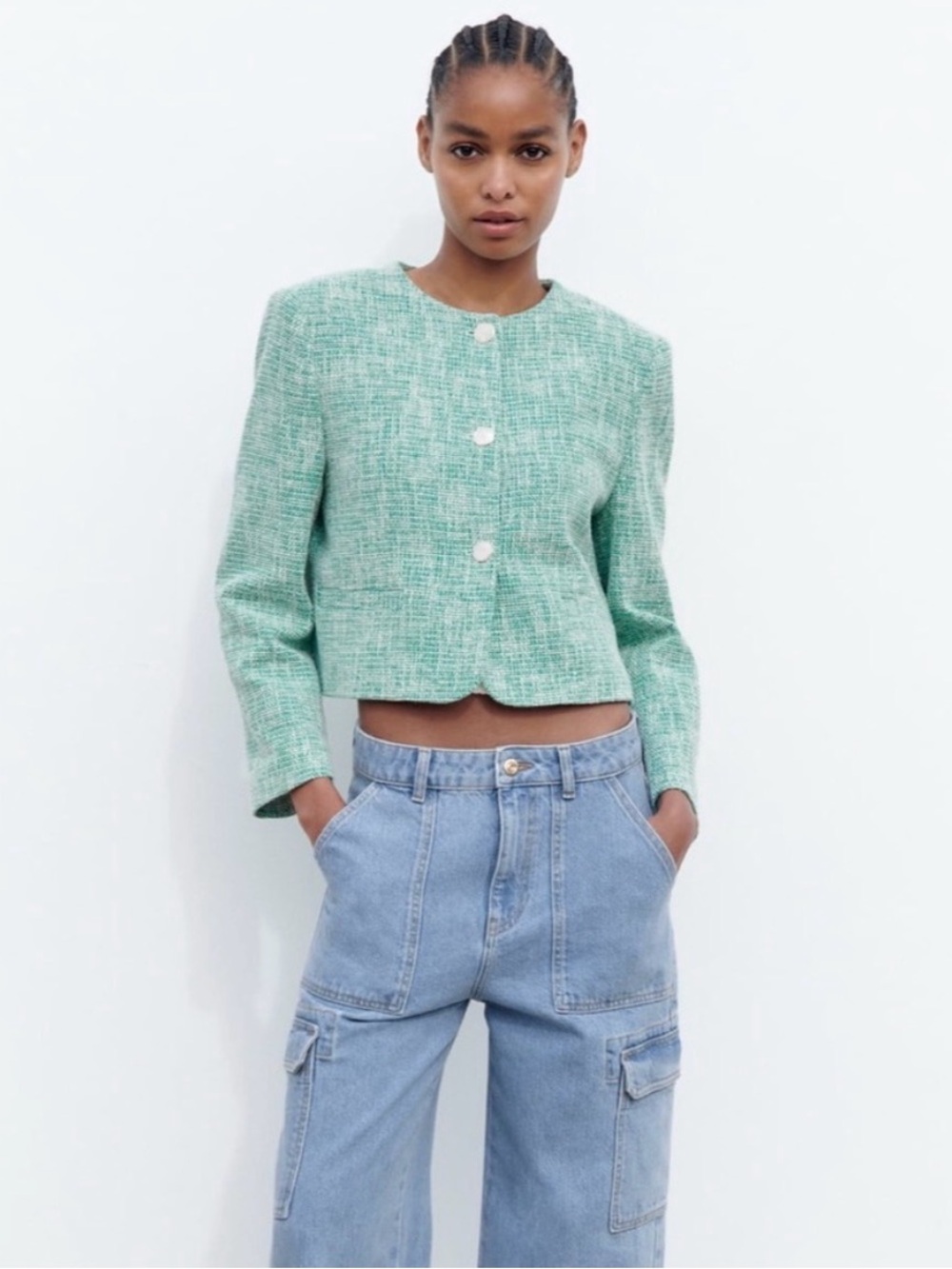 Zara green tweed blazer
